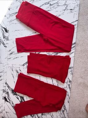 3/15 Bright Red Active Leggings & Shorts Set